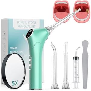 Alitake Electronic Vacuum Tonsil Stone Removal Kit - Tonsil Stone Remover with Built-in LED Light 3 Suction Mode - Fight Bad Breath Oral Irrigator 5X Magnifying Mirror for Stone Removal (Green)