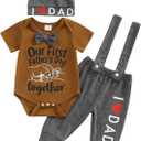 Newborn Baby Boy Clothes Short Sleeve Romper and Pants Hat Infant Boy Coming Home Outfit 3Pcs (3-6 Months)