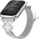 Joyozy Slim Metal Band Compatible with Apple Watch Band, Skinny Magnetic Strap with Bling Charms, Cute Stainless Steel Band, Dressy Thin iWatch Bracelet for Women, Size: 38/40/41MM/(42MM for Series11/10)-Small Wrist