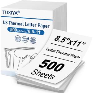 TUXIYA 500 Sheets Thermal Printer Paper 8.5 x 11 Inch,BPA free Advanced Thermal Printing, US Letter Size Thermal Paper Compatible Most Portable Printers