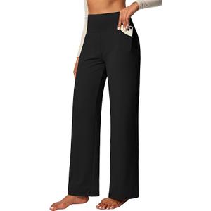 IUGA Wide Leg Yoga Dress Pants for Women with Pockets Stretch Work Pants Women High Waisted Business Casual Trousers Slacks, M