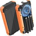 ERRBBIC Solar Charger Power Bank 20000mAh, Portable Wireless Charger, 15W Fast Charging External Battery Pack with Dual Flashlight and USB C Outputs, Outdoor Mobile Power Compatible with Cell Phones (Orange)