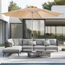 9FT Aluminum Outdoor Patio Umbrella, 5-Year Fade Resistant Market Table Umbrella, UPF50+ UV Protection with Push Button Tilt, Crank for Pool Deck and Garden (Beige)