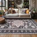 Living Room Rugs 5x7 Washable Boho Area Rug Vintage Low Pile Playroom Mat Indoor Floor Carpet Boho Rugs for Bedroom Entryway Laundry Room(Black/Multi,5x7ft)
