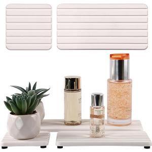 Set of 4 Bathroom Vanity Tray, Quick-Dry Diatomite Kitchen Tray with Non-Slip Pads | Water Absorbing Stone Used for Soap, Sponges, Cosmetics | Eco-Friendly Bath Sink Organizer