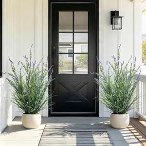 Etuhva 2 Pack Lifelike Artificial Tall Grass Plant Indoor Outdoor Fake Lavender Faux Plastic plantas Synthetic Pampas Grass Artificial Cattail Reed Grass for Home Office Patio Decor Housewarming Gift