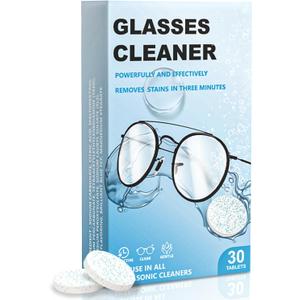Ultrasonic Glasses Cleaner Tablets, 30 Pcs Retainer Cleaner Tablets, Professional Cleaning for Glasses, Retainers, Dentures & Jewelry, Suitable for All Ultrasonic Machine, Removes Stains & Odors