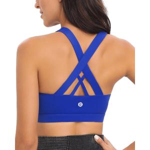 RUNNING GIRL Sports Bras for Women,Padded Strappy Sports Bras Criss-Cross Back Medium Support Sports Bras with Removable Cups (A-bright Blue)