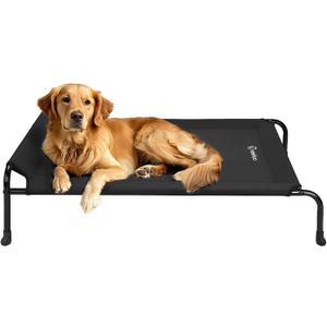 Veehoo Original Elevated Dog Bed - Outdoor Raised Dog Cot Bed for Large Dogs, One-Sided Raised Headboard Cooling Pet Bed, Dog Sleeping Training Cot, Non-Slip & Breathable, XL, CWC2417A, Black
