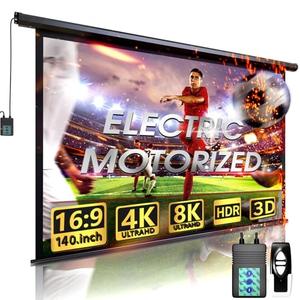 Aoxun 140" Motorized Projector Screen - Indoor and Outdoor Movies Screen 140 inch Electric 16:9 Projector Screen W/Remote Control
