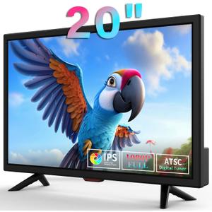 TV 20 inch, Small Kitchen Flat Screen TV with Headphones Port, HDMI,USB and VGA Ports,DV-12V Cable & AC Adapter for use in Your Bedroom & Caravan (Full View Television)
