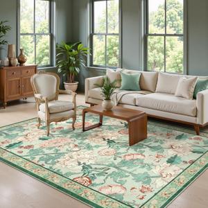 Collive 8x10 Area Rugs, Pink Floral Machine Washable Rug for Living Room, Non-Slip Low Pile Flower Stain Resistant Carpet for Girls Bedroom Kids Playroom Nursery Dining Home Decor