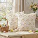 Easter Pillow Covers 18x18 inch Set of 2 Soft White Egg Easter Decorations Cases Throw Pillows for Home Living Room Sofa