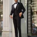 Men's Tuxedos 3 Piece Suit Set Slim Fit Double Breasted Suit Men Wedding Prom Tuxedo with Bow (Royal Blue)