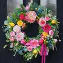 24 Inch Spring Summer Wreaths for Front Door, Summer Wreath with Luxury Dahlias, Peony, Tulips & Roses Floral Wreaths with Greenery Farmhouse Seasonal Spring Door Wreath for Indoor Outdoor Home Decor