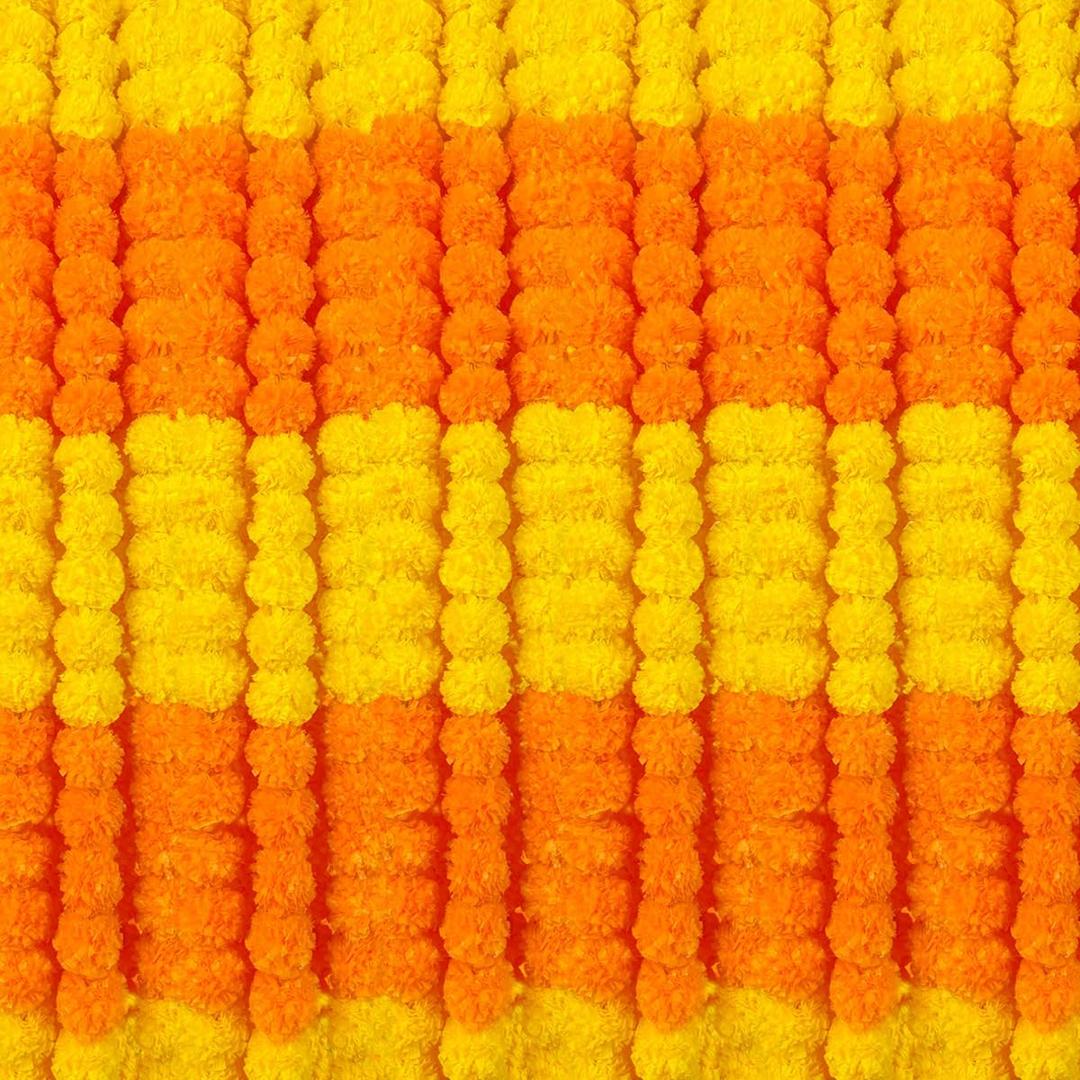 5pcs Marigold Garland for Decoration, 5 Feet Artificial Marigold Flowers Diwali Decorations for Home, Yellow and Orange Artificial Marigold Heads for Diwali Party, Indian Weddings, Halloween, Wreath