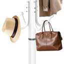 EZIVIEZ Modern Coat Rack Stand, 360 Rotary Metal Freestanding Coat Rack with Natural Marble Base, White Coat Racks and Coat Hanger Tree Jacket Stand with 14 Hooks for Office, Entryway, Hallway