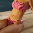 Verdusa Women's 2 Piece Striped Bandeau Bikini Set Lace Up Cheeky Swimsuits (L)
