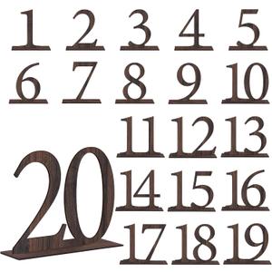 FYSUIMU 20Pcs Wedding Table Numbers 1-20 Rustic Wooden Table Numbers with Stands Wood Place Card Number Sign Display Markers for Wedding Reception Centerpiece Event Catering Party Supplies