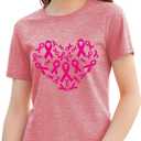 Breast Cancer Shirts Women Pink Ribbon Heart Tshirt Breast Cancer Awareness Tops (Medium)
