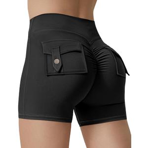 Gym Shorts Women with Pockets Scrunch Butt Biker Short for Women Workout High Waisted Yoga Booty Shorts, Black, Small