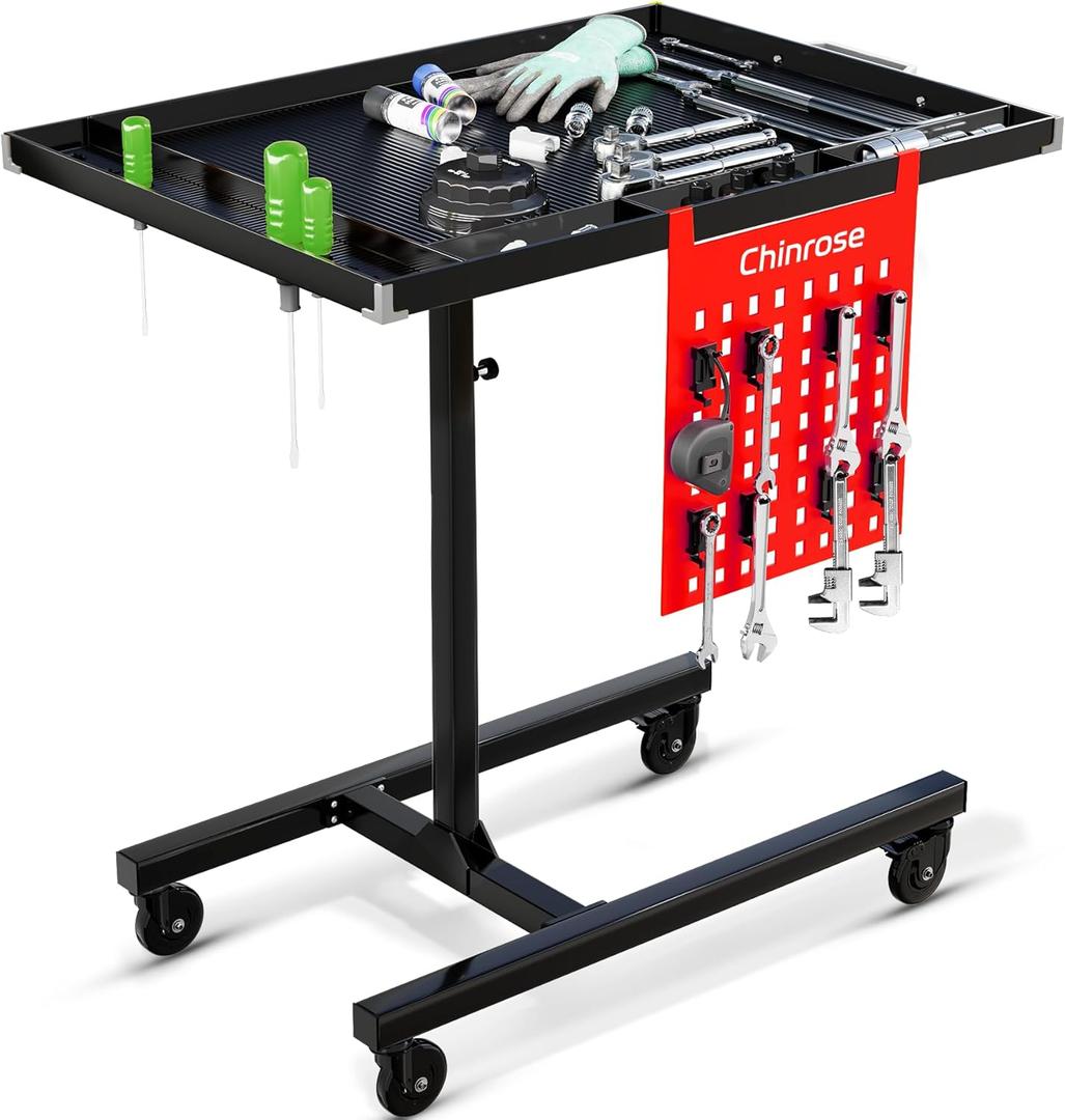 Adjustable Work Table, Mobile Work Table, Shop Table, Tool Tables, Rolling Work Tables, Portable Work Benches with Wheels for Garage, Mechanics, Warehouse, Workshop, DIY