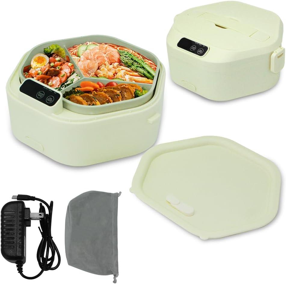 Cordless Electric lunch box, Battery Powered Heated Lunch BoxFood Heate 1L Adjustable heating time Comes three compartments Used for trucks, camping, offices