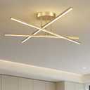 22 Inch Modern Gold Linear Geometric LED Semi Flush Mount Ceiling Light,24W 6000K Ceiling Chandelier Light Fixture for Dining Room Living Room Bedroom Hallway Entryway