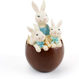Homemory Bunny Decor The Rabbit Family in an Easter Chocolate Egg, Easter Statue Figurines for Spring Tabletop Decor Decorations Indoor (Family)