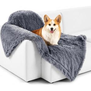 Bedsure Waterproof Dog Blankets for Large Dogs - Cat Blanket for Couch Protector Washable Long Faux Fur, Calming Soft Reversible Throw Furniture Protection for Puppy Pet Pet, 40"x50", Grey