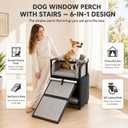 Dog Window Perch with Stairs – 6-in-1 Velvet Pet Sofa with Ramp, Detachable Feeding Tray, Privacy Blackout Curtain, 360° Locking Wheels & Memory Foam Cushion for Small Dogs and Cats.