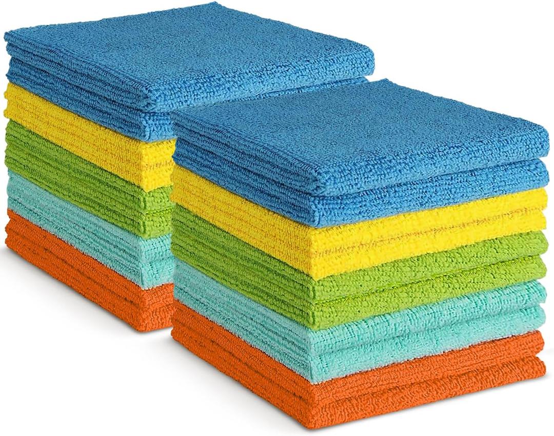 AIDEA Microfiber Cleaning Cloth, 20PK, Soft Absorbent Rags, Microfiber Towels for Cars, Kitchen Towels, Dusting Cloth for Home, Window, Cleaning Supplies, 12"12" (Blue/Yellow)