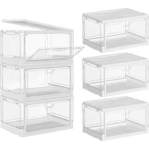SNSLXH Clear Storage Bins with Lids, Stackable Storage Bins with Magnetic Doors Open Front, Plastic Storage Bins for Living Room, Bedroom, Study Room and Office, 3 Packs, 24QT