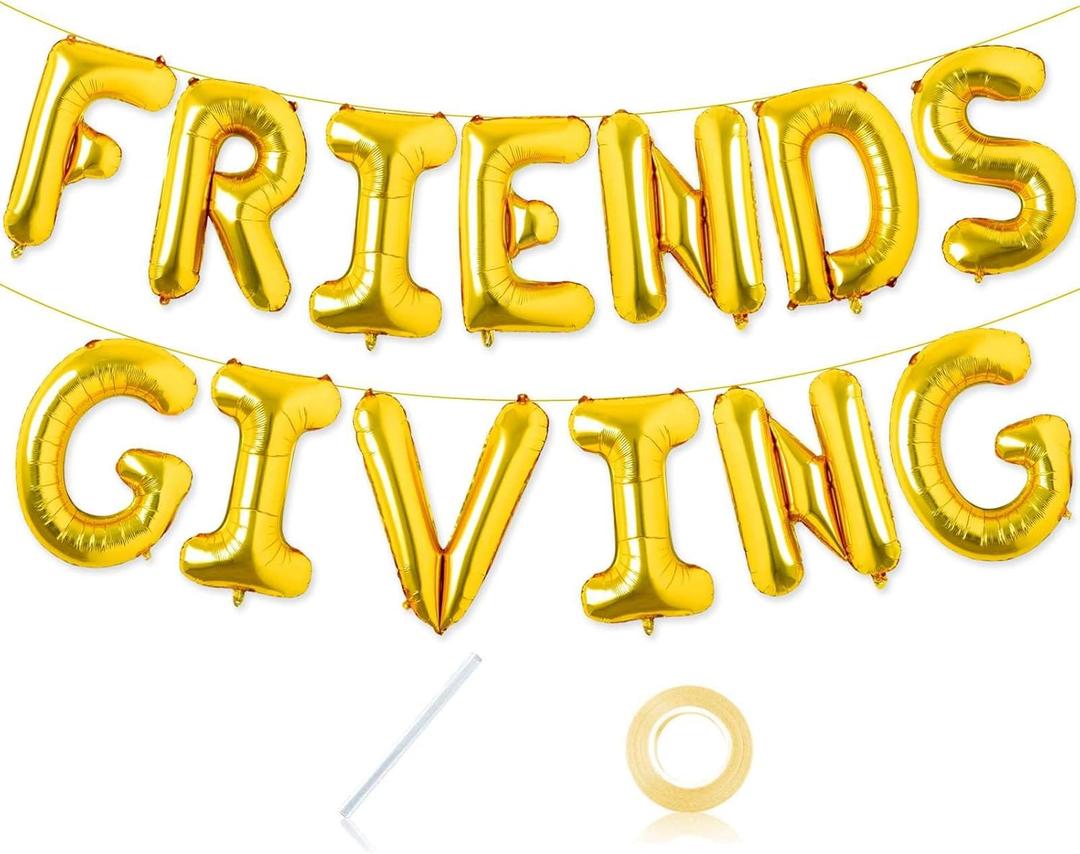 13 Pcs Friendsgiving Letters Balloons Decorations,16 Inch Gold Letters Friends Giving Fall Balloons Banner for Thanksgiving Day Fall Theme Friends Party Decorations