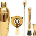 Cocktail Shaker Set Bartender Kit,5 Piece Bar Set Stainless Steel Bar Tools Set for Professional Bartender and Home, Gold, 5-Piece