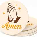 Amen Christian Religious Coasters Set of 4 Absorbent Ceramic Drink Coasters with Non-Slip Cork Base Prayer Hands Faith Blessing Bible Verse Decor for Coffee Table Church Gift