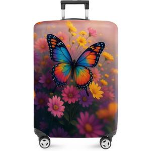 ANNA QUEEN Vibrant Butterfly Luggage Cover, Colorful Floral Design with Rainbow Butterfly, Stretchable, Washable Travel Sleeve for 20-34 Inch Luggage (#16)
