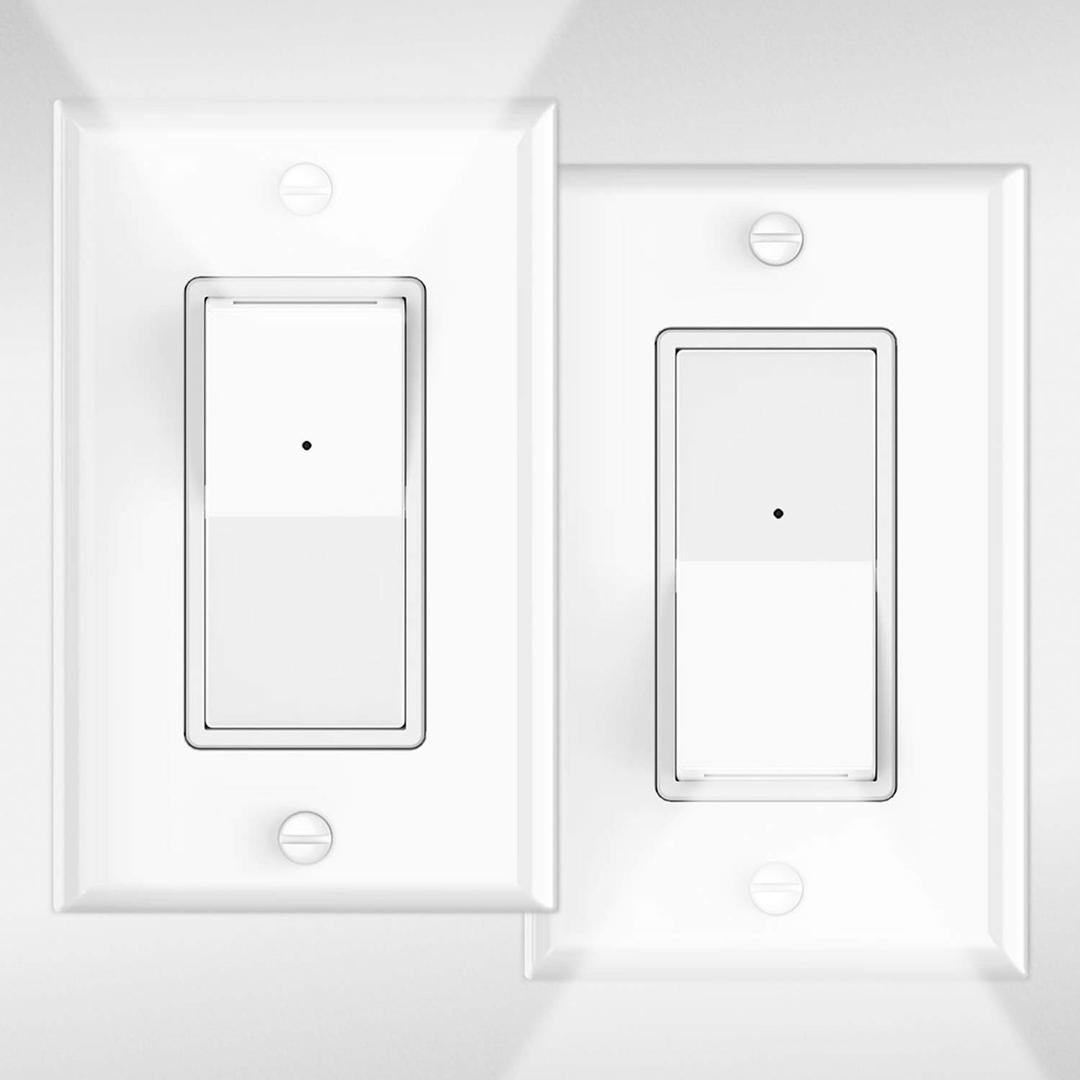 2 Pack Illuminated 3 Way Light Switch, Three Way Paddle Rocker Light Switch with LED Night Light, Automatic On/Off Sensor, 15Amp 120/277Volt, White