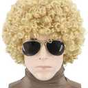 LeMarnia 70s 80s Afro Wigs for Men and Women Blonde Short Curly Rock Wigs Halloween Disco Hippie Costume Wigs