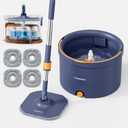 HoMettler Spin Mop and Bucket Set, Mop Bucket with Separate Dirty Water System, Deep-Cleaning Mops for Floors/Wall, Versatile Mops with 4 Microfiber Mop Pads