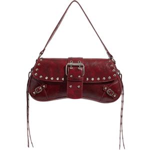 MakeMeChic Women's Shoulder Bags Y2K PU Leather Clutch Small Purse Hobo Bags (One Size, Burgundy)
