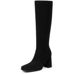 Knee High Boots Women Chunky Heel Square Toe Tall Boots Women Heeled Size Zipper Long Boots (8)