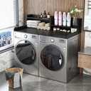 2-Tier Bamboo Laundry Washer and Dryer Countertop Black | Large Size:54"27.55",2-Tier Vertical Storage,Anti-fall Guard Rails,Rounded Corners,Easy to Clean,Non-slip pad