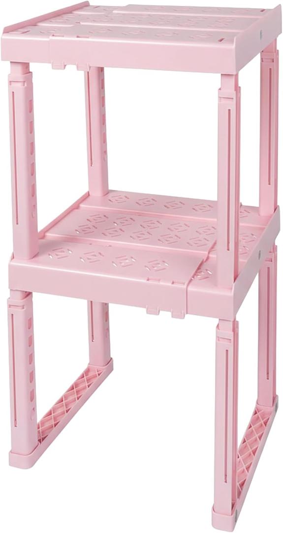 Piffny Locker Organizer Shelf, Adjustable Width and Height, Ideal for School, Office, and Gym Lockers, Pink 2 Pack, 9.5 inches x 8 inches x 9.7 inches