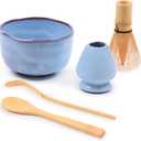 BambooMN Matcha Bowl Set (Includes Bowl, Rest, Tea Whisk, Chasaku & Tea Spoon) 1 Set Shimmering Blue