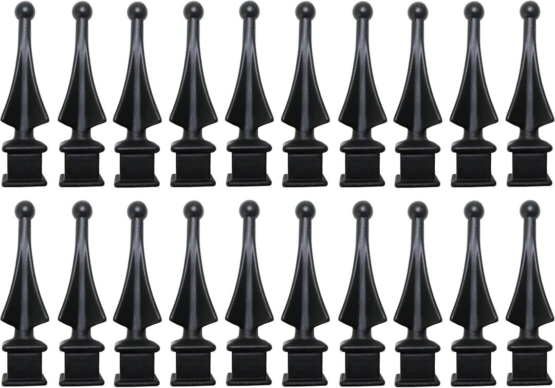 1/2" Black Plastic Four-Sided Spire Wing Tip Finial Fence Topper for Iron Picket Fence (100, 1/2")