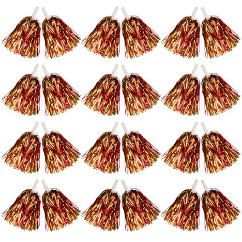 Hooshing 40PCS Red and Gold Metallic Pom Poms Cheerleading Cheer Pom Poms with Plastic Handles for Team Sports Party Dance Hooshing 40PCS Red and Gold Metallic Pom Poms Cheerleading Cheer Pom Poms with Plastic Handles for Team Sports Party Dance