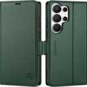 SHIELDON Wallet Case for Galaxy S26 Ultra 6.9", Genuine Leather Flip Magnetic Closure, Kickstand, RFID Blocking Credit Card Holder, Shockproof Cover Compatible with Galaxy S26 Ultra 2026 - Evergreen