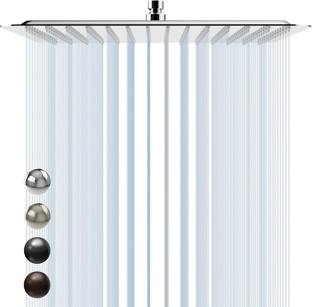 SR SUN RISE 16 Inch Rain Shower Head, High Pressure Rainfall Showerhead Large Waterfall Shower Head Ultra Thin Water Saving, Polished Chrome 304 Stainless Steel