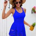 Womens Tankini Swimsuits Tummy Control Bathing Suit Twist Front Cutout Swim Dress with Bikini Bottoms (Blue, L)